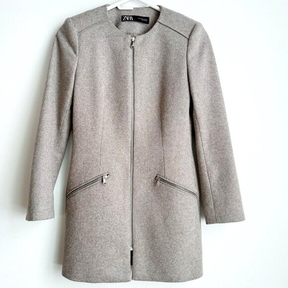 Zara made in Spain Micro Check Wool Blend Zip Blazer XS - Picture 1 of 8